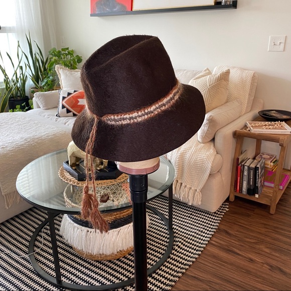 Vintage Brown 100% Rabbit Fedora W Braided Wool Accent Tie By Lord & Taylor - Picture 10 of 14